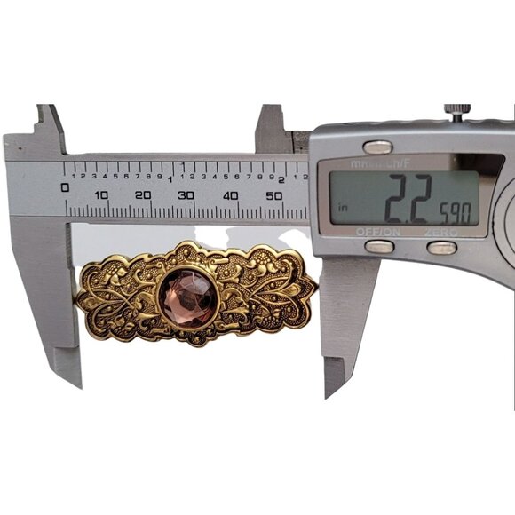 The Vatican Library Collection Gold Tone Pink Rhinestone Bar Pin Brooch, Signed - Picture 5 of 7